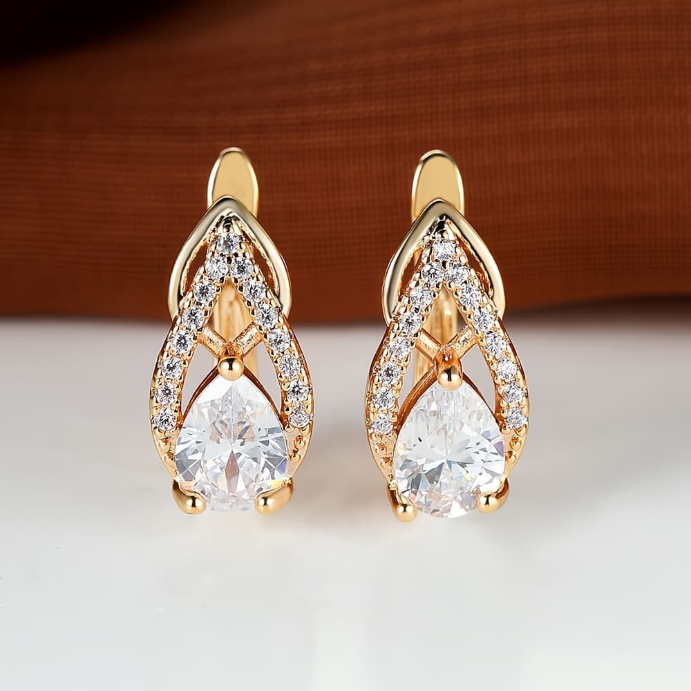 TEMU Unique Teardrop-shaped Synthetic White Synthetic Zirconia Women's Earrings