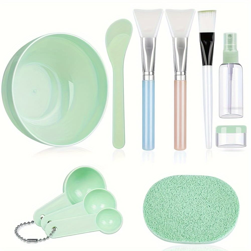 TEMU 11pcs Diy Face Mask Mixing Kit With Hypoallergenic Tools - Includes Silicone Brushes, Facial Mask Bowl, Spray Bottle, Puff, And More - Crafting Skincare Products, Face Care Products