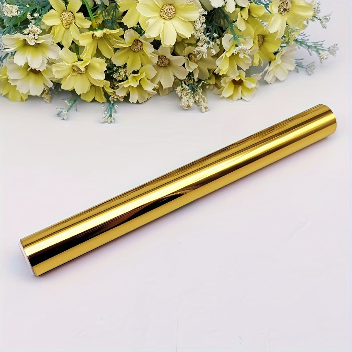 TEMU Shimmering Accents, Alinacraft Golden Holographic Heat Transfer Foil Roll, 5m X 19cm - Laser Printer Compatible, Ideal For Diy Crafts & Handmade Accessories