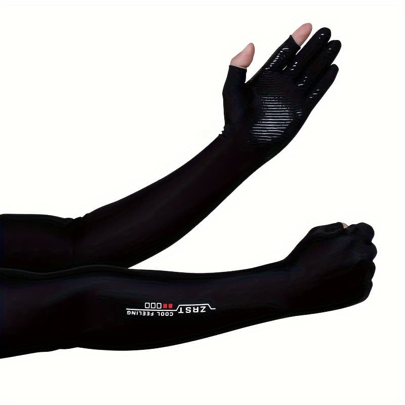 TEMU Fiber Fabric Sleeve For Men, Ice Slingback Cycling Driving Outdoor Anti-slip Gloves With Sleeve, Ice- Cool, Two-finger Protective Arm Covers, Phone Gadget