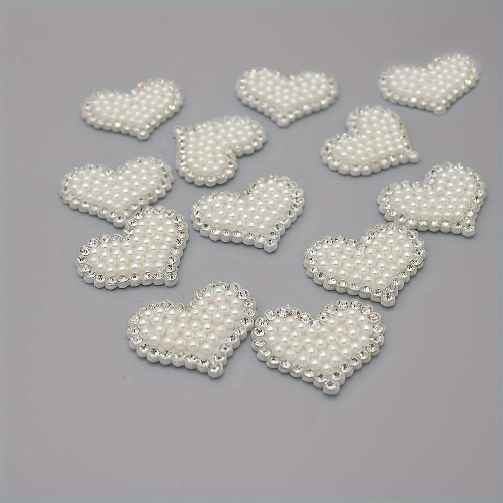 TEMU 12pcs Abs Heart-shaped Embellishments Hand-sewn Fabric Patches Decorative Appliques