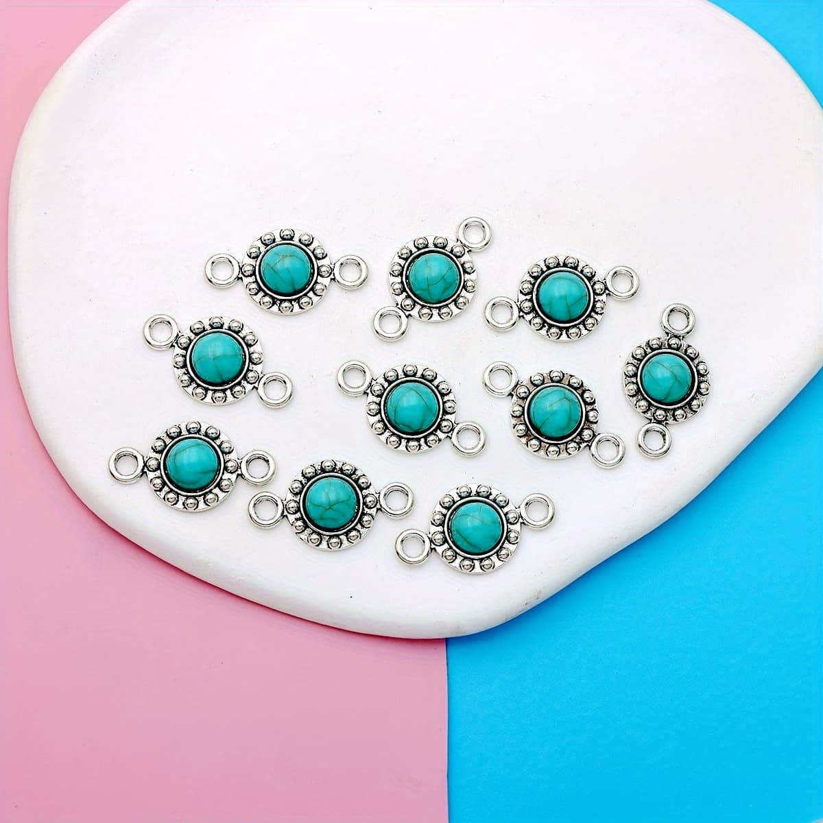 TEMU 10pcs Small Business Supplies Alloy Plated Ethnic Style Bohemia Antique Silvery White Heart Flower Connector Pendant Charms Necklace/earrings Pendant For Making
