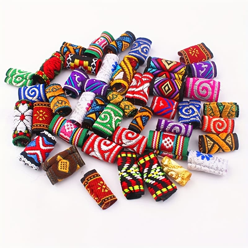 TEMU 10pcs Set Mixed Fabric Bead Hair Clips, Cuff Braids, Bead Tubes, Random Style Hair Accessories