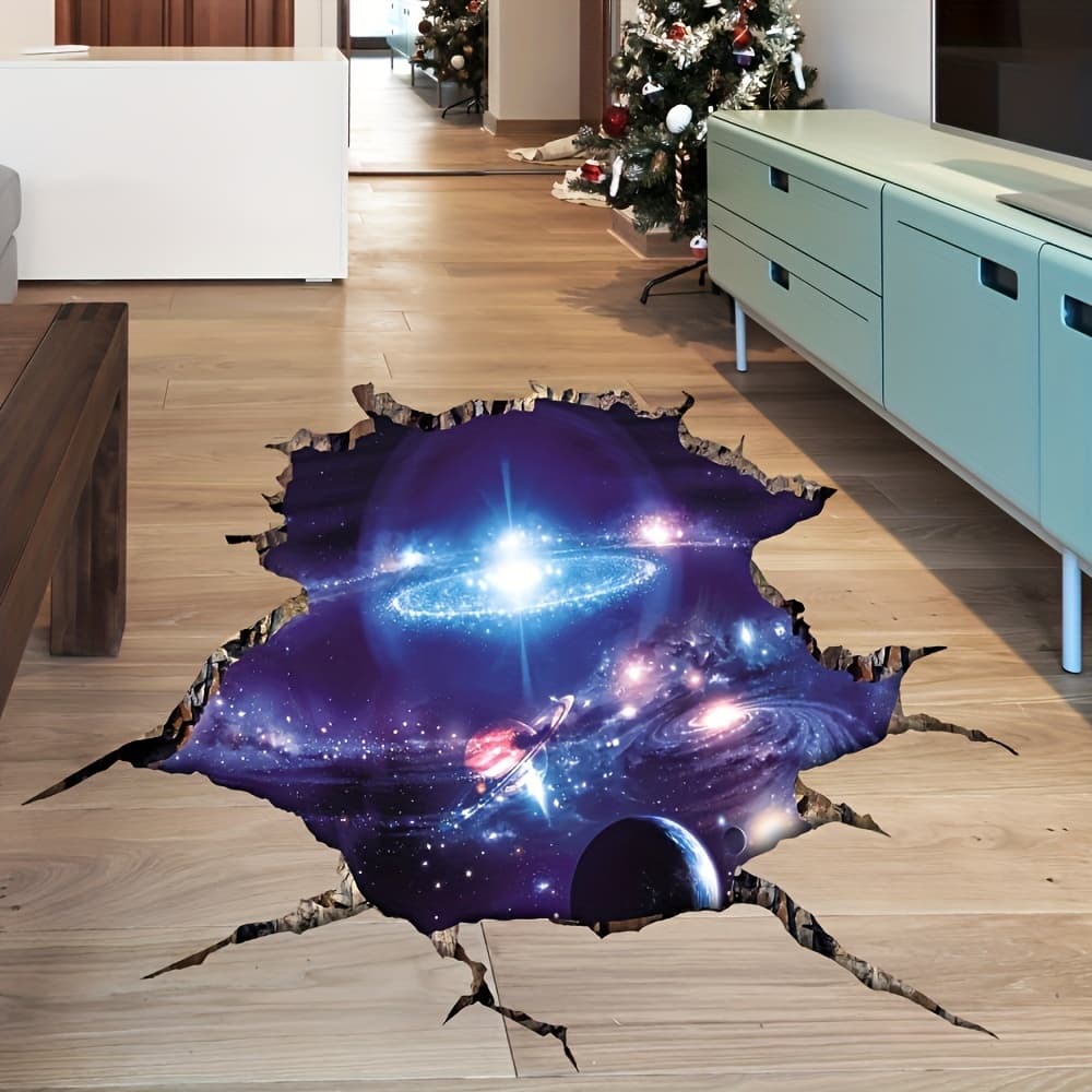 TEMU 1pc Creative 3d Tear Starry Sky Decorative Floor Sticker, Self-adhesive Removable Pvc Stickers Suitable For Living Room And Bedroom Decoration Wall Decals