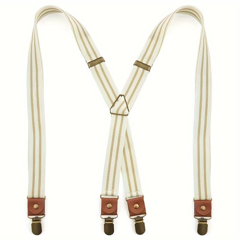 TEMU Men Striped Elastic Suspenders, 4 Metal Clip Elastic Wide Suspenders Perfect For Casual And Formal