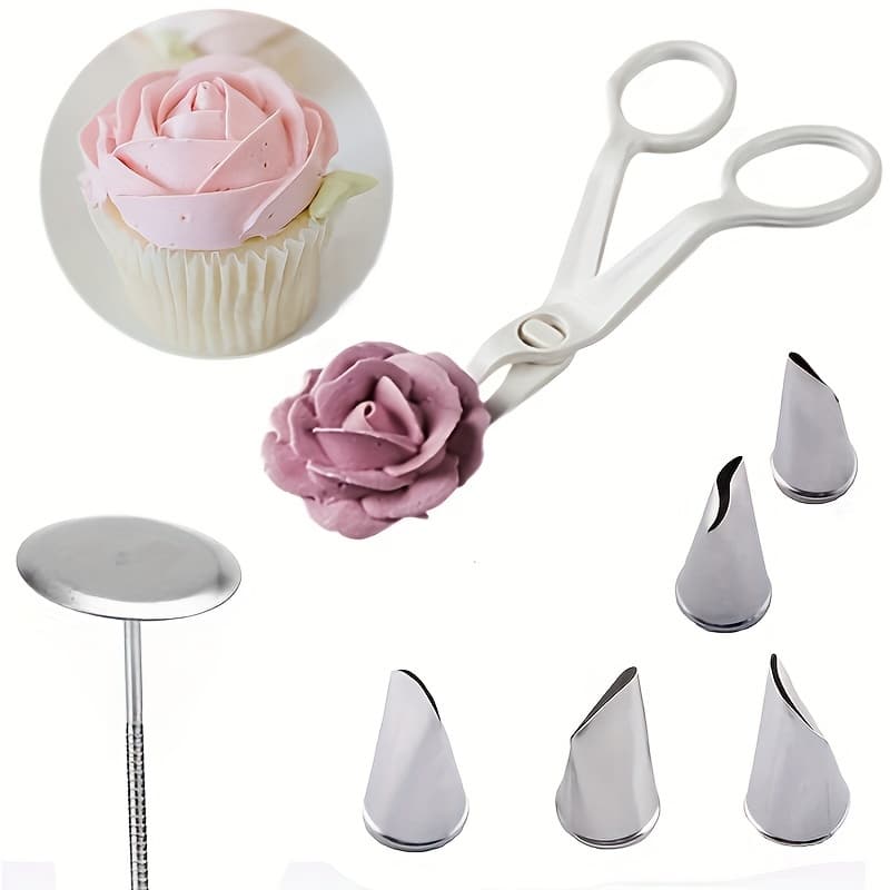 TEMU 7pcs Cake Decorating Set With Rose Piping Tips, Piping Scissors, And Piping Nails