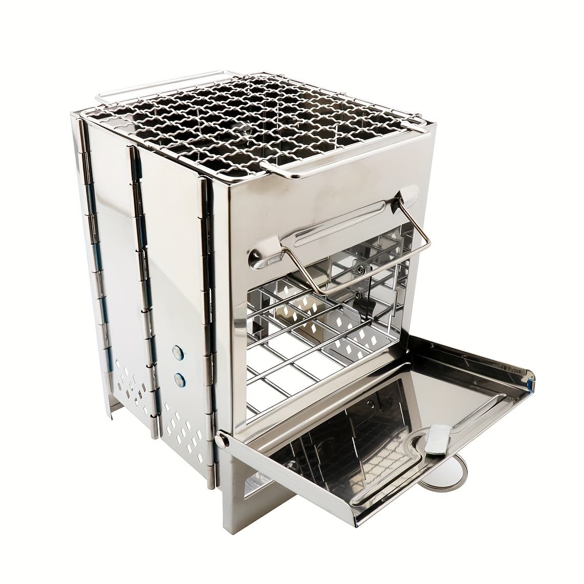 TEMU Portable Grillwood Burning Folding Camp Stove Stainless Steel Grill, Portable Collapsible Backpacking Stove Survival Rocket Stove For Hiking Outdoor Tent Camping Picnic Bbq, Samll