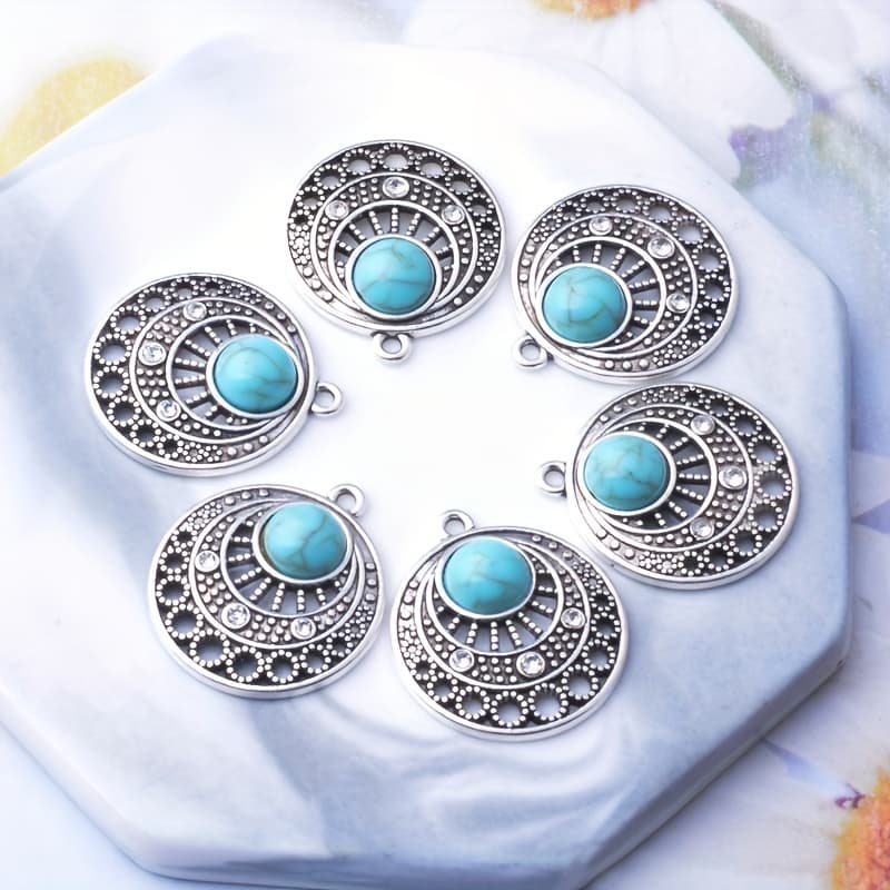 TEMU 6pcs Alloy Acrylic Round Small Pendant Diy Earring Accessories
