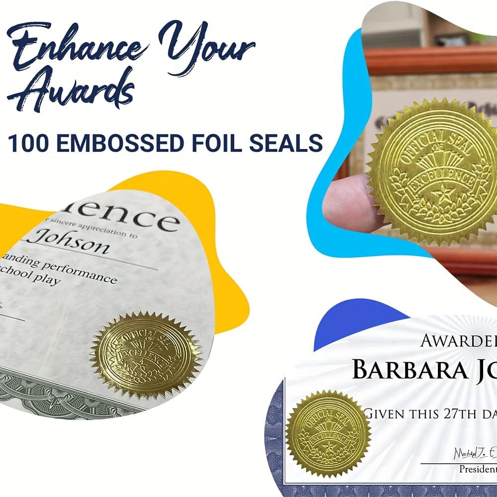 TEMU 120pcs/set Award Certificate Seals, Embossed Official Seal Of , 2 Inch, Self Adhesive, Embossed Seals For Certificates, Award Stickers For School, Work,