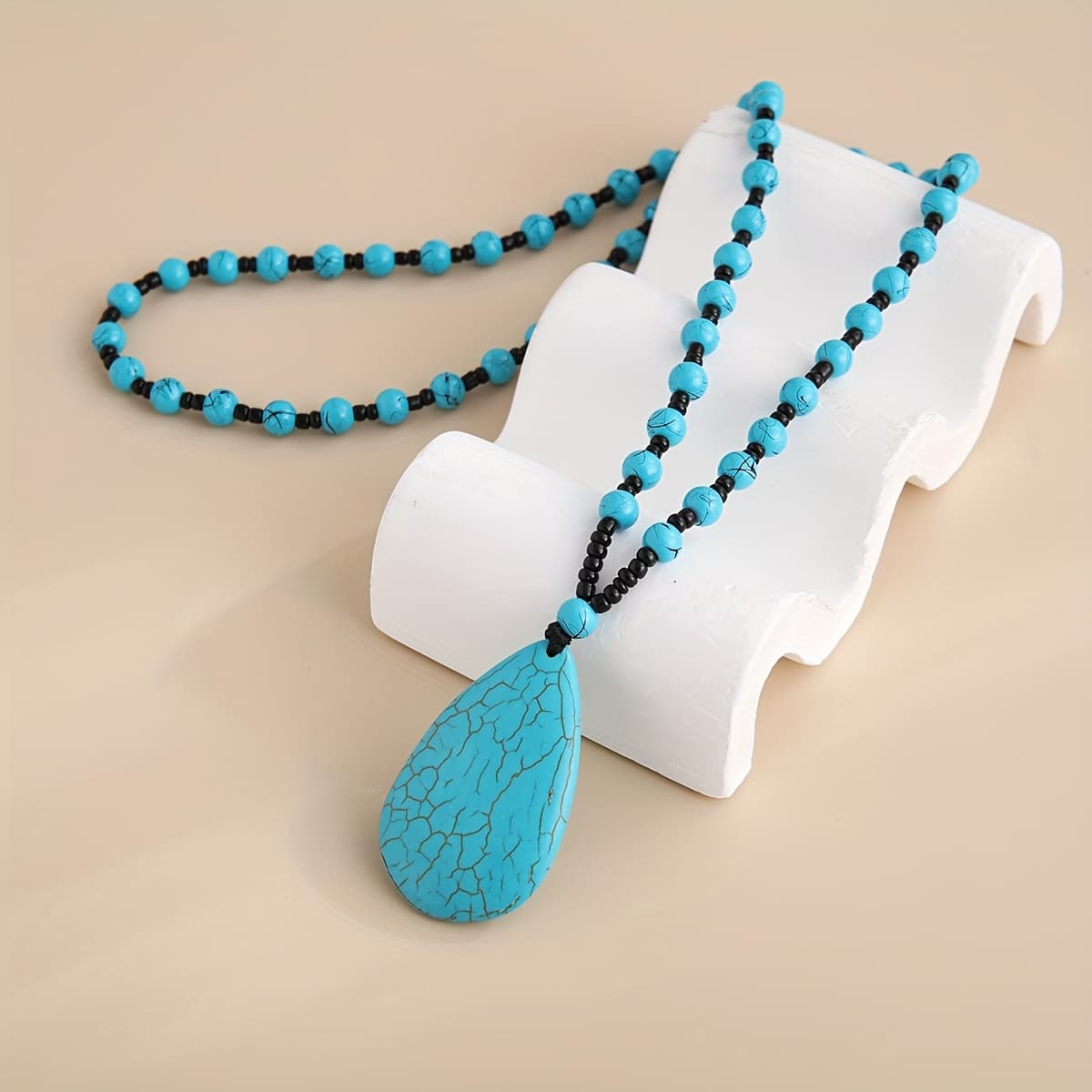 TEMU Vintage Bohemian Turquoise Teardrop Pendant Short Necklace, Handmade Turquoise Choker