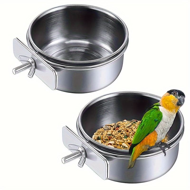 TEMU 2pcs Bird Bowls, Bird Parrot Feeder Water Cage Bowl With 2 Clips Bracket, Pet Feeder Water Bowl, Bird Cage Feeder, Food Bowl