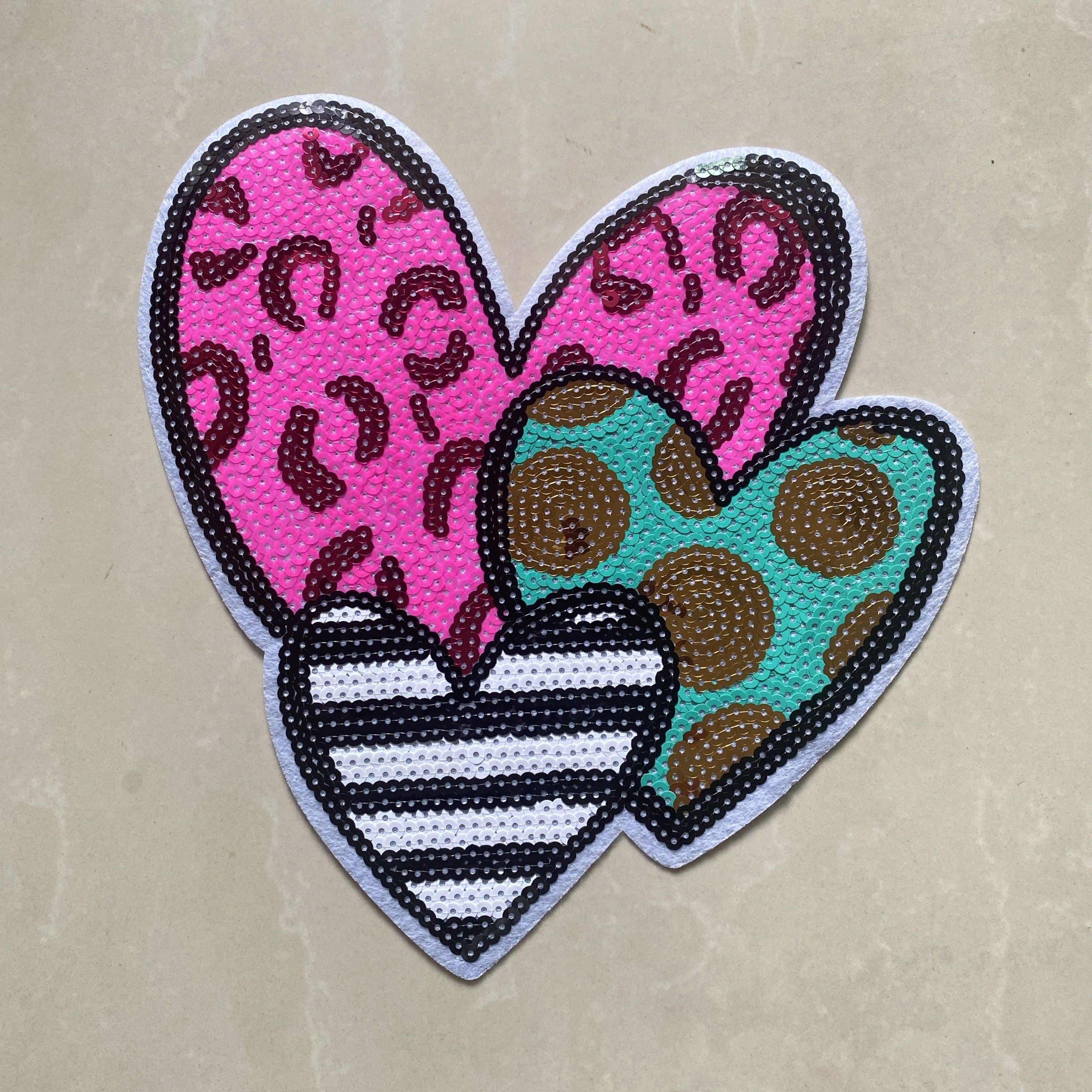 TEMU High-quality Embroidered Sequin Heart Patch Cartoon Clothing Heart Sequin Embroidered Beaded Cloth Applique Iron-on