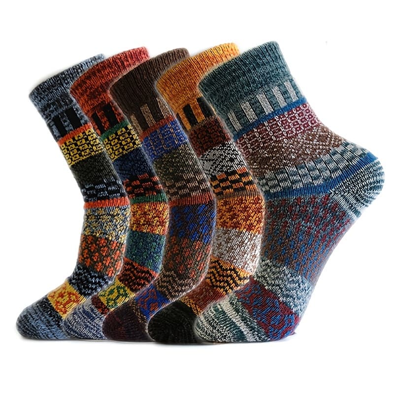 TEMU 5 Pairs Men's Autumn And Winter Warm Rabbit Wool Socks Vertical Bar Thickened Men's Socks Mid-tube Socks