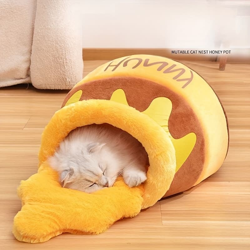 TEMU Honey Jar Cat Bed, Warm, Soft, And Comfortable For Autumn And Winter, Removable And Washable, Pet Bed With Thick Inner Padding, Pet Supplies