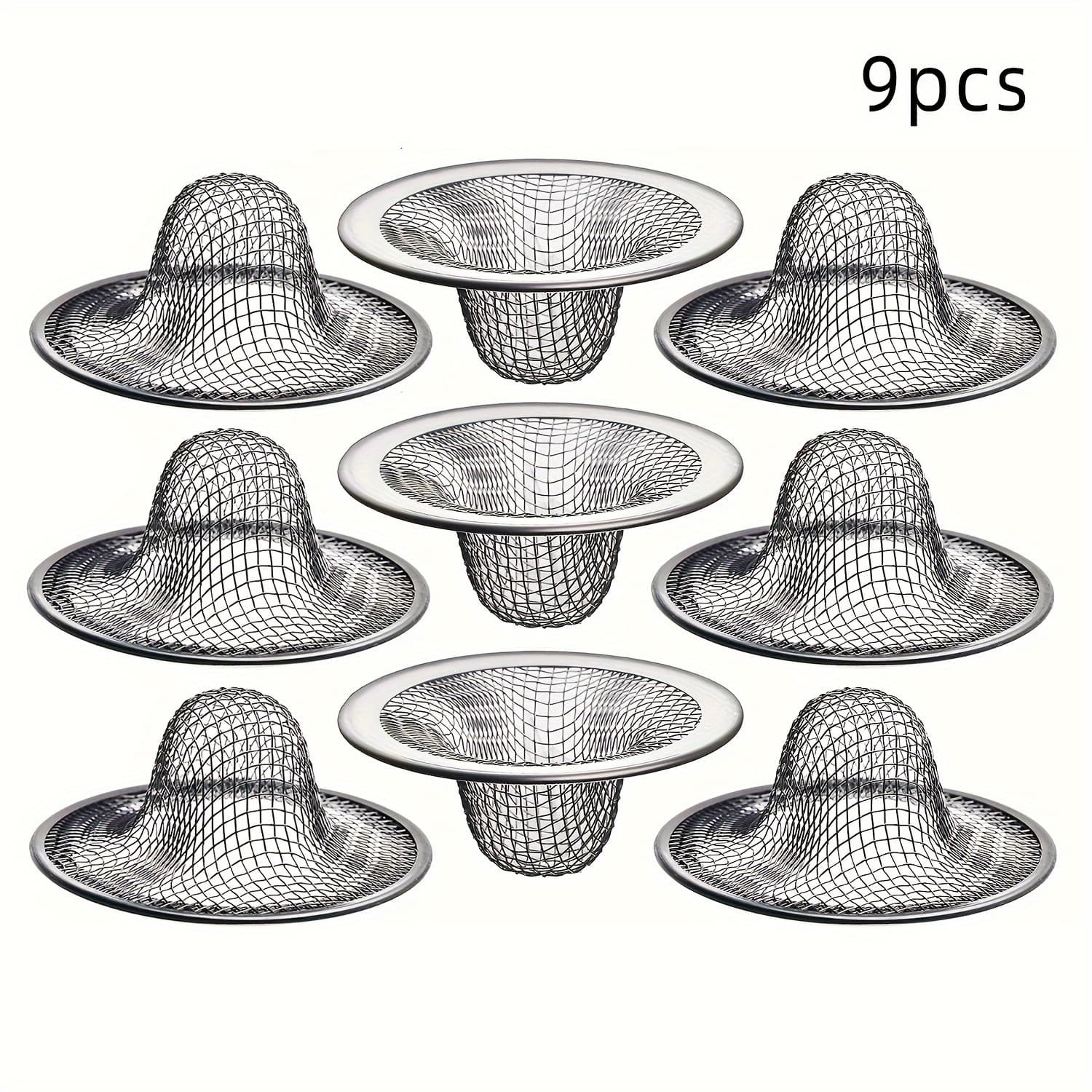 TEMU 9pcs Bathroom Sink Drain Strainer, Stainless Steel Sink , Household Sink Filter Hair , Sink Drain Basket, Sink Drain Filter Mesh, , Bathroom Accessories