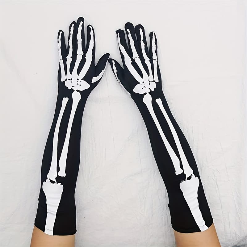 TEMU Unisex Halloween Skeleton Skull Gloves Halloween Long Elastic Full Finger Gloves Party Costume Cosplay Funny Gloves For Adults