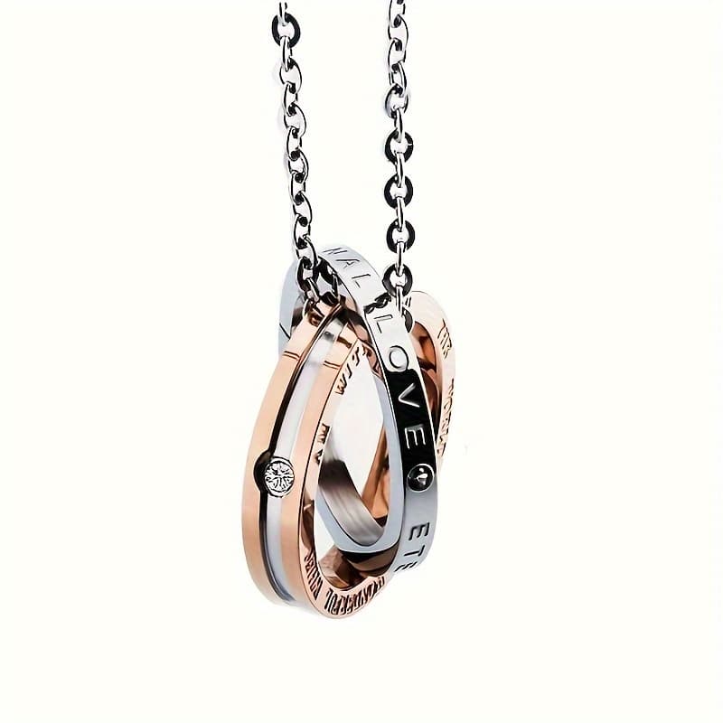 TEMU 1pc 304 Stainless Steel Couple Double Ring Necklace Round Pendant