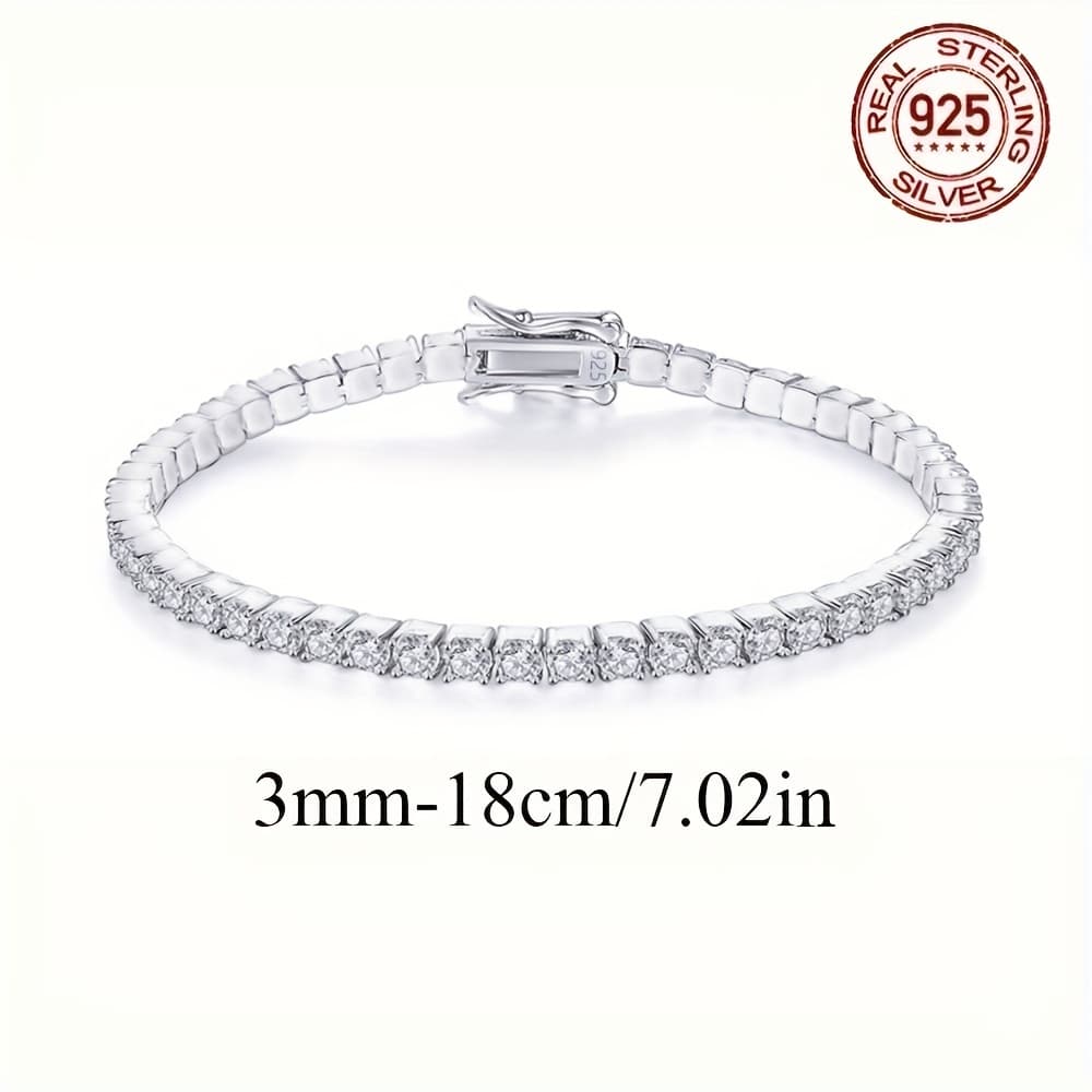 TEMU 1 925 Sterling Silvery Zirconia Tennis Chain Bracelet, Luxurious And Elegant, Day Anniversary Birthday Party Gift