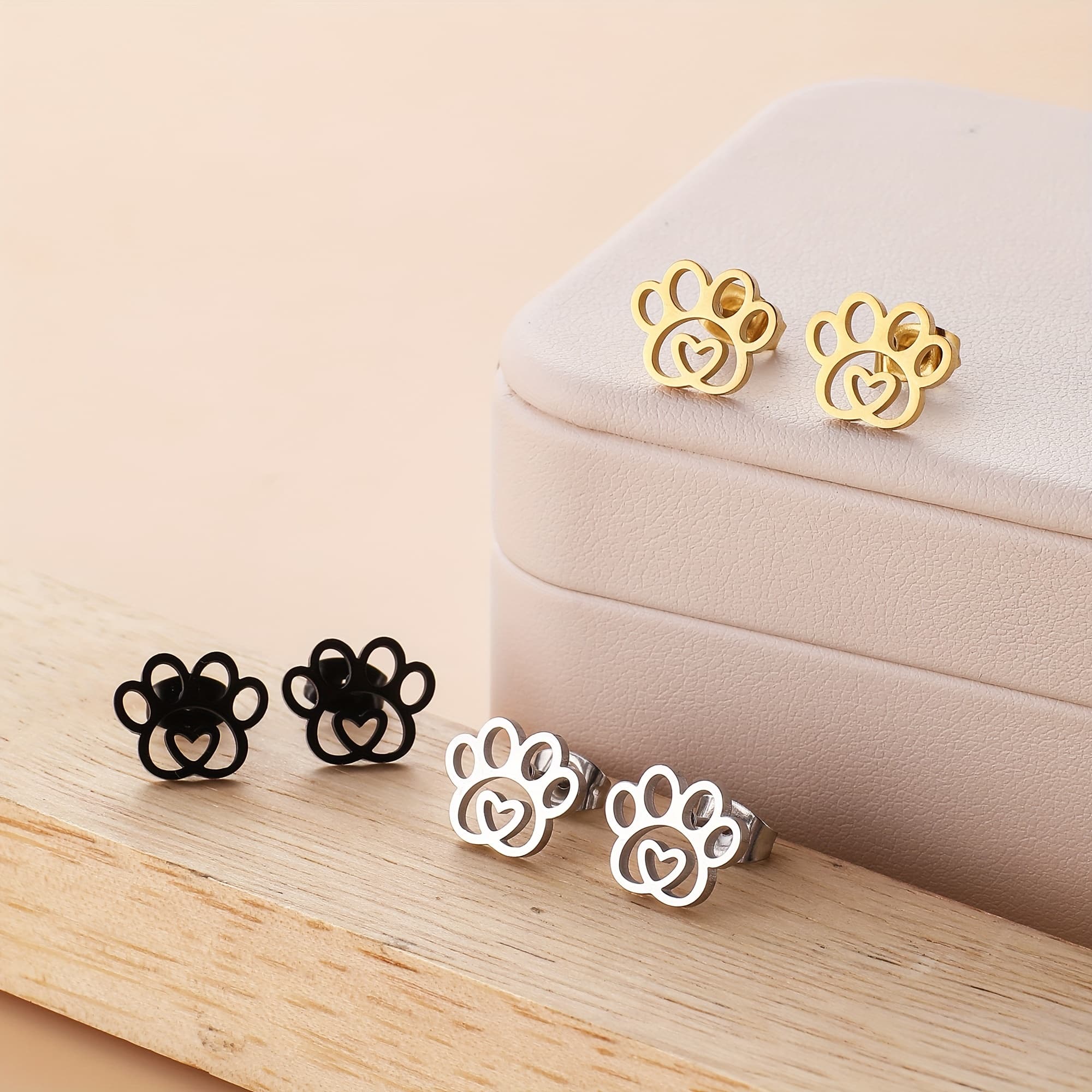 TEMU Hypoallergenic Women's Fashion Stud Earrings, 3 Pairs (3 Colors), 6pcs Stainless Steel Stud Earrings, Factory Direct, Bestseller