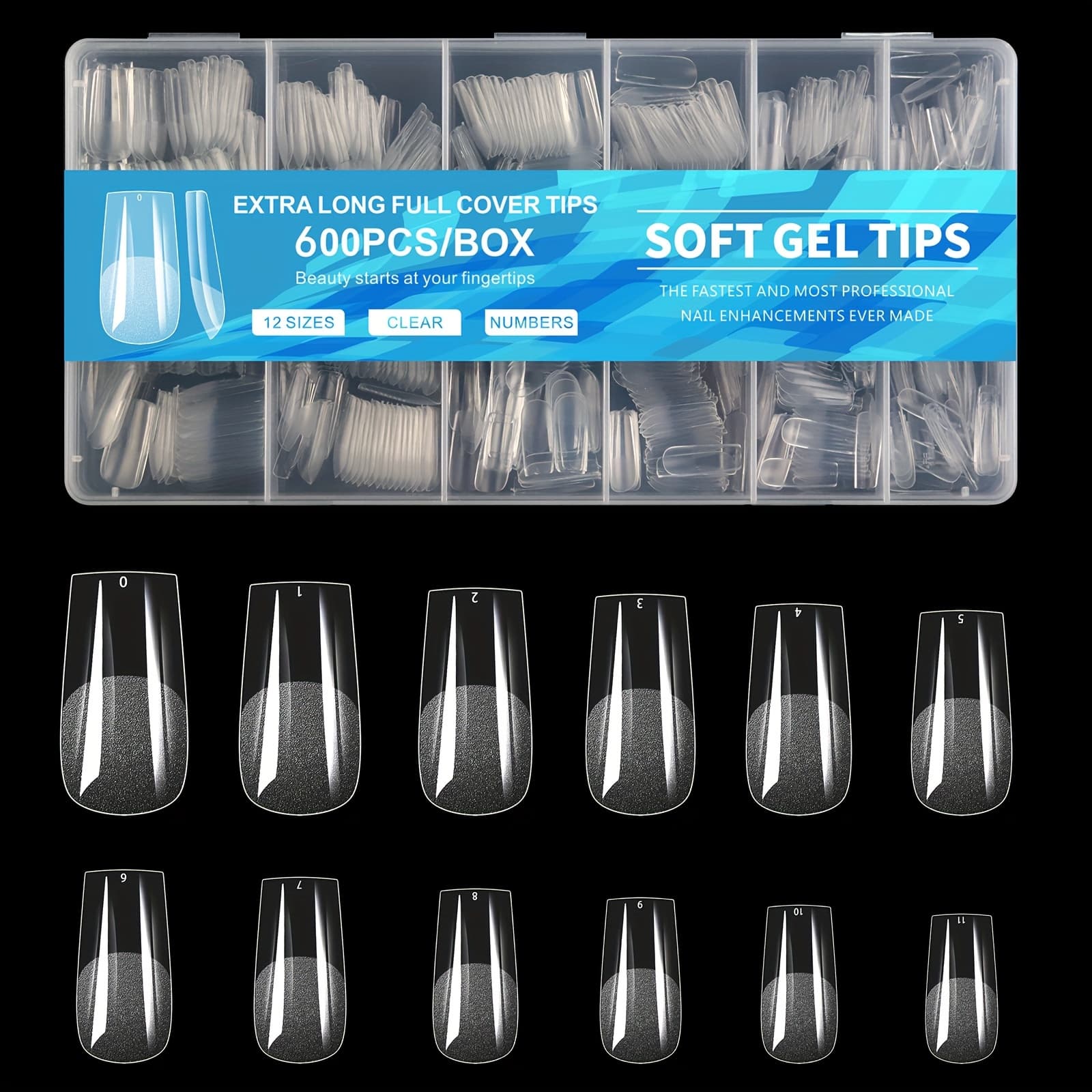 TEMU 600pcs Soft Gel Nail Tips, Half Matte Clear Acrylic Nail Tips Pre-shaped False Nail Tips For Nail Extension Manicure Tools For Nail