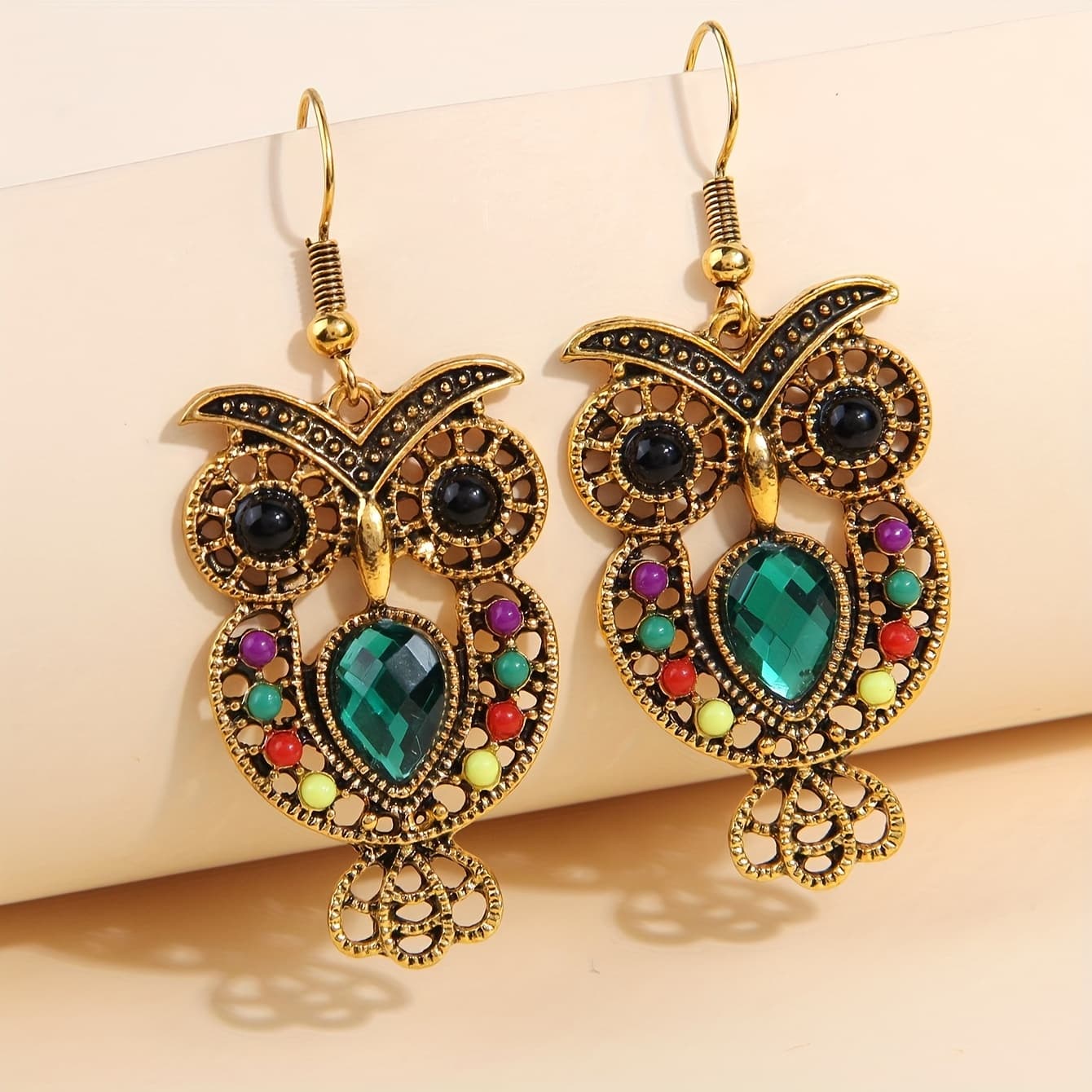 TEMU 1 Pair Bohemian Western Colorful Owl Women's Earrings Dangle For Vacation Wear