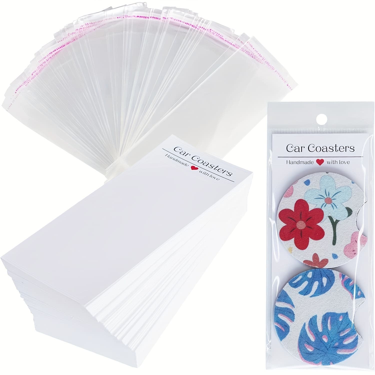 TEMU 100pcs Sublimation Car Coaster Display Cards With Clear Packaging Bags - Durable Opp Material, Ideal For Organizing & Showcasing Your Collection