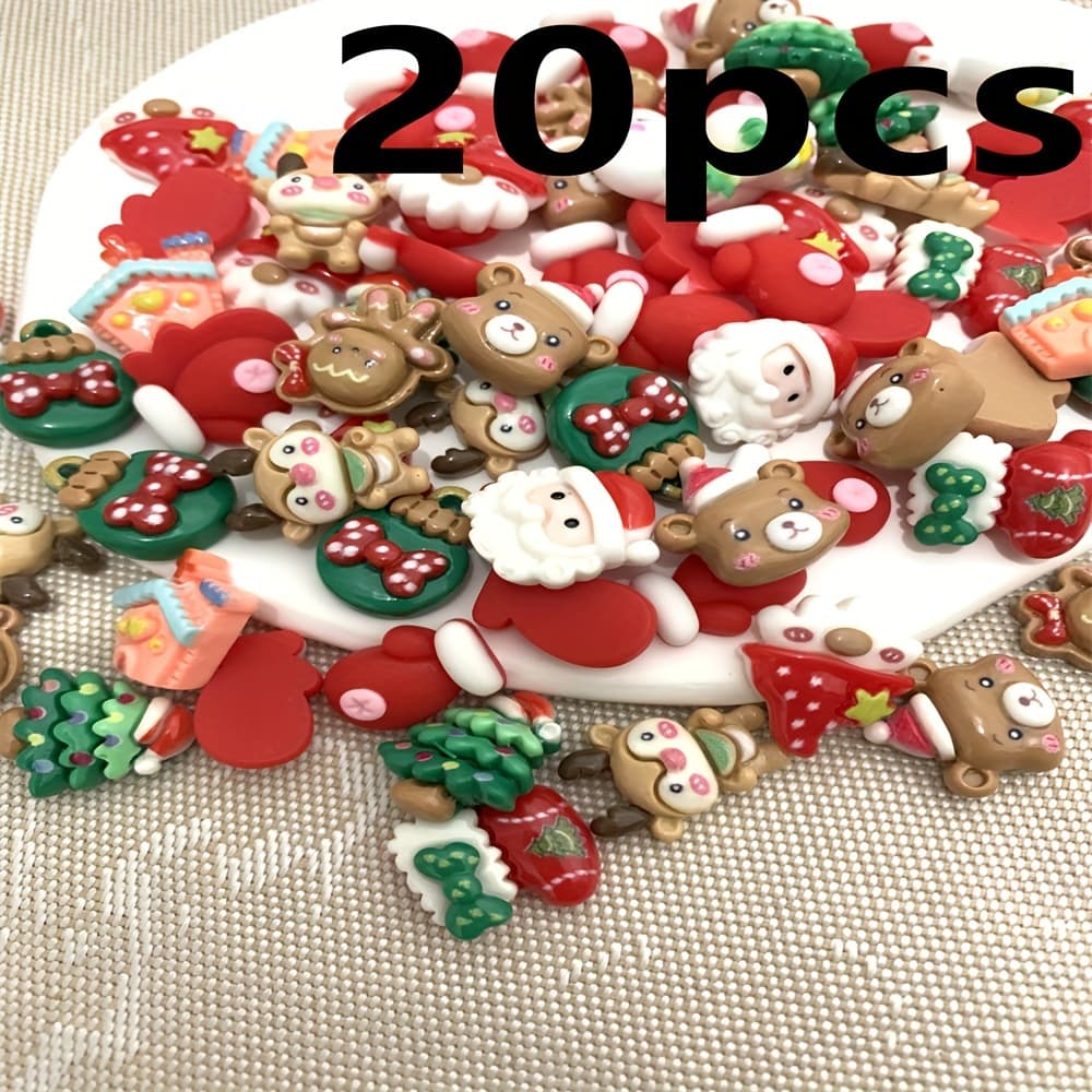 TEMU Set Of 20 Christmas-themed Resin Decorations Featuring Adorable , Reindeer, Trees, , And Gloves For Nail Art And Jewelry Making