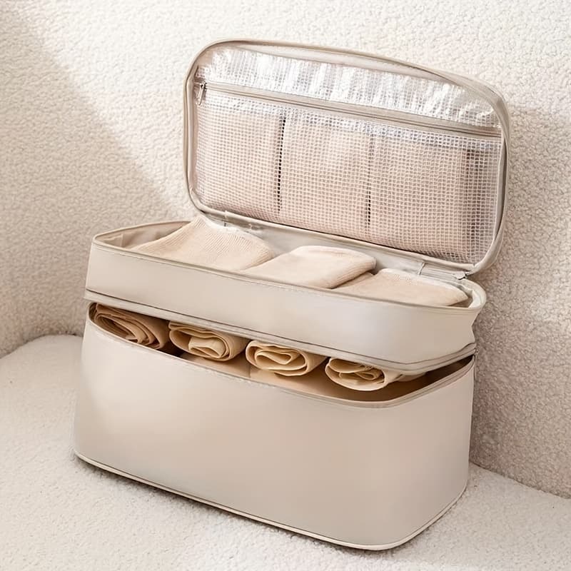 TEMU Travel Underwear, Bra Storage Bag, Double-layer Multifunctional, Portable, Divided Into Dormitories, Travel , Underwear Storage Bag