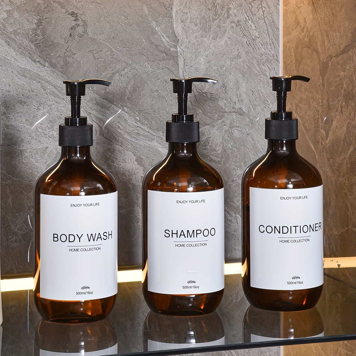 TEMU 3pcs 500ml Refillable Shampoo Bottles, Conditioner Bottles With Plastic Pump, Bathroom Shower Shampoo Dispenser Set, Empty Shampoo Bottles