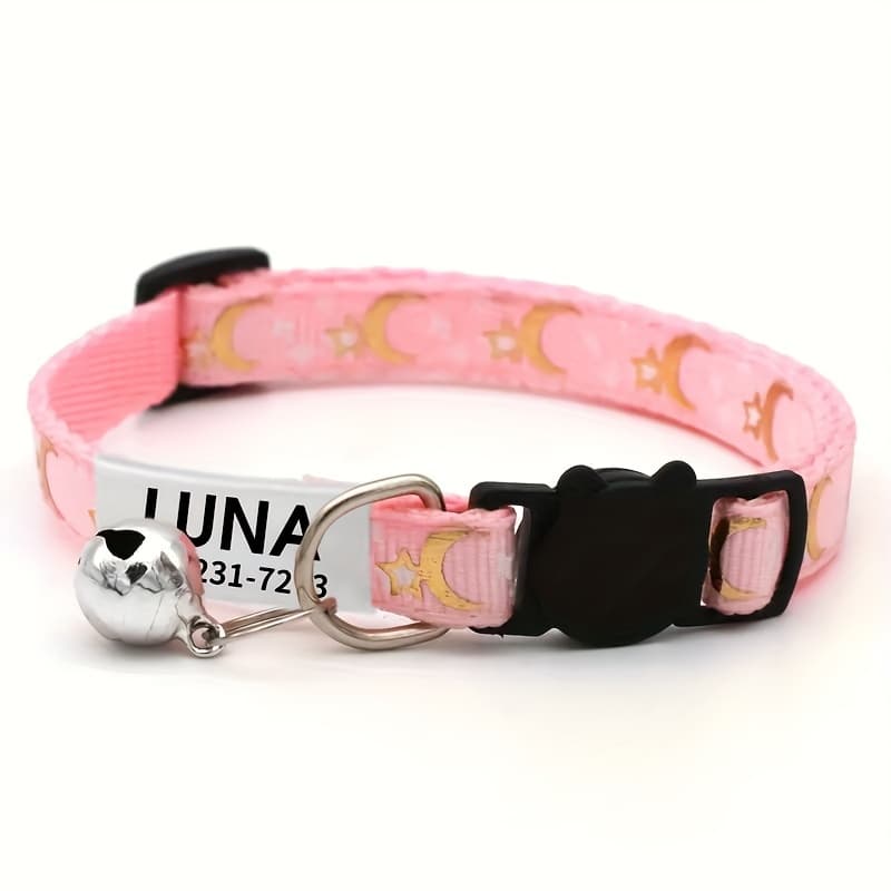 TEMU [custom Product!!!] Personalized Cat Collar, And Moon Pet Kitten Collar , Custom Engraved Cat Id Tag Pendant - Perfect Gift For Your Pet!