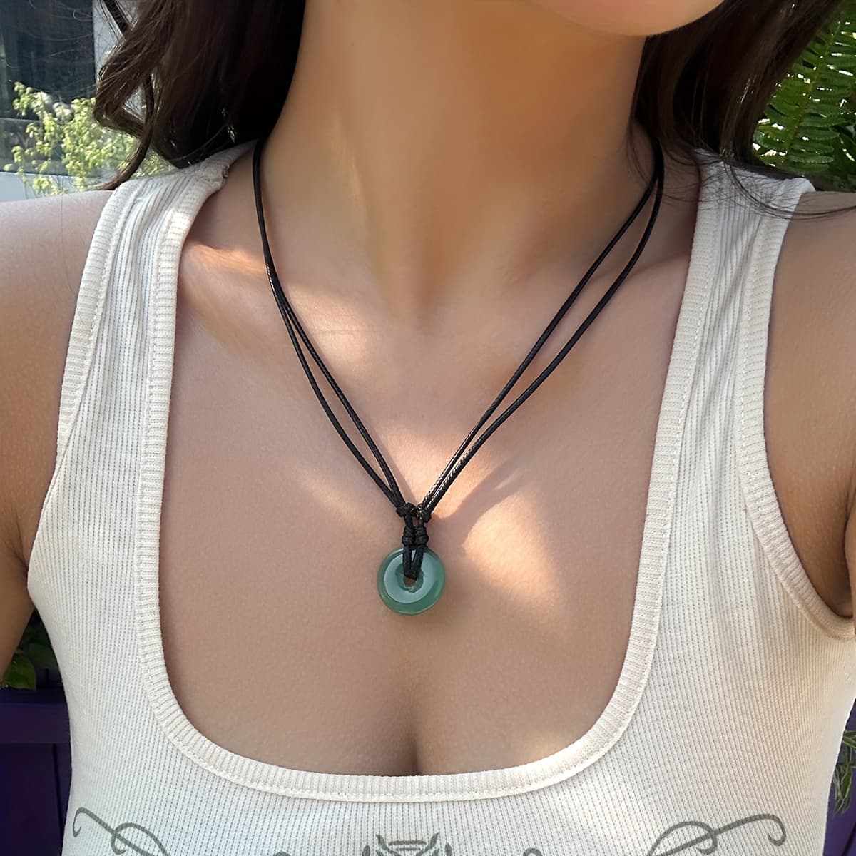 TEMU Handmade Wax Thread Adjustable Bohemian Style Minimalist Necklace With A Peace Pendant