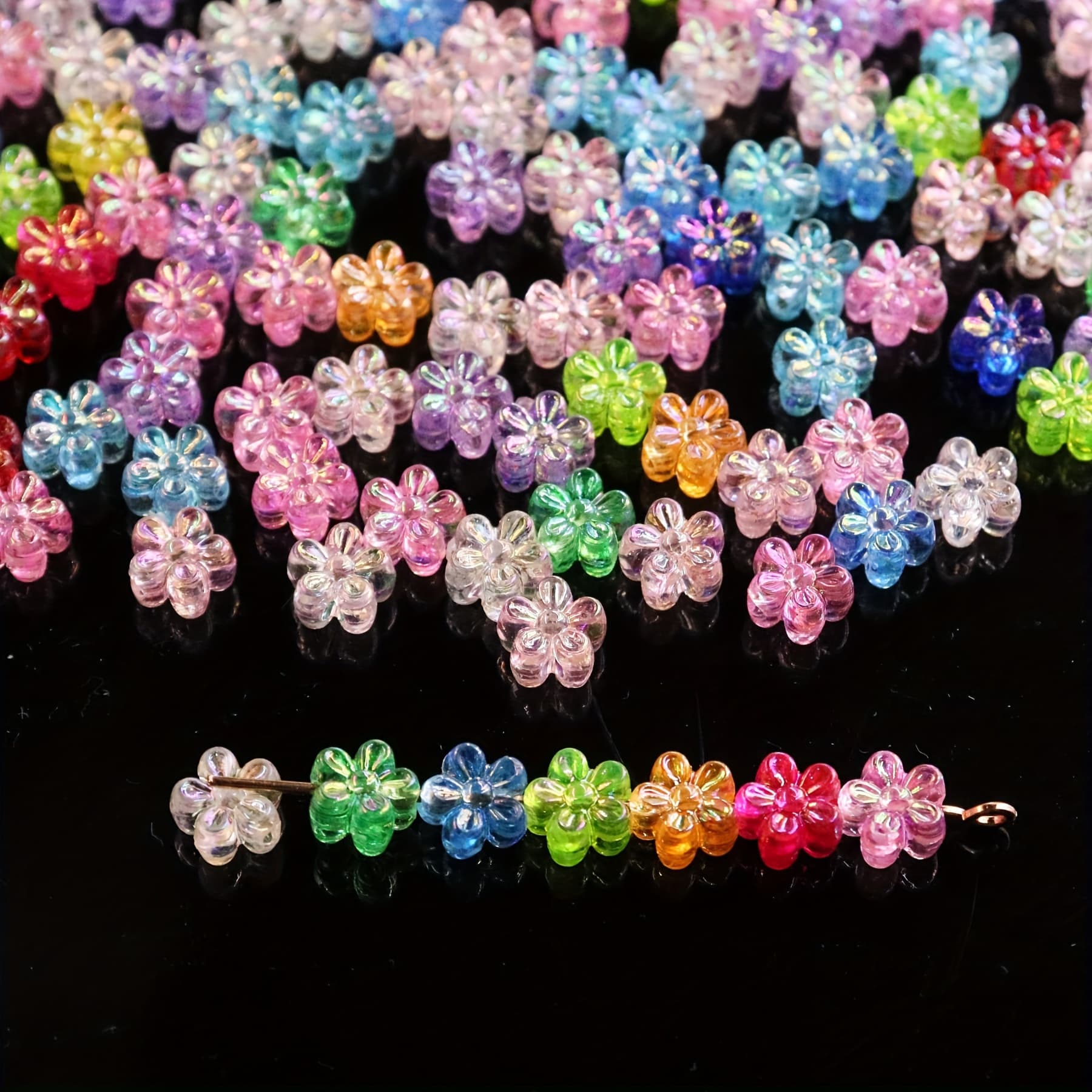 TEMU 100pcs Acrylic Transparent Colored Plated Flowers - Jewelry Making Additions And Decoration - For Crafters And Jewelry Designers - Perfect Gift For Crafting Enthusiasts
