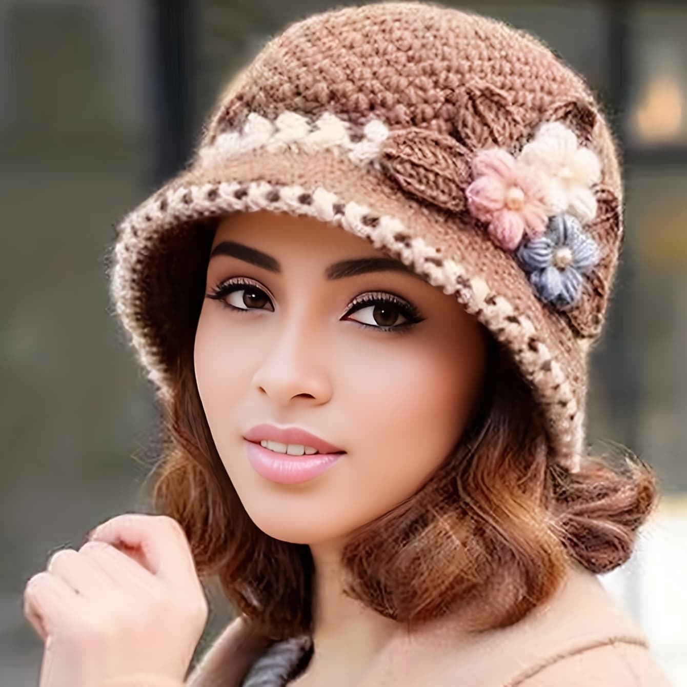TEMU A Handmade Floral Women's Hat, A Beanie That Provides , Perfect For In Autumn And Winter