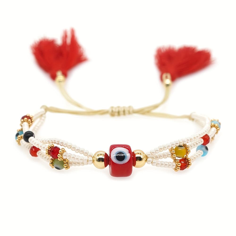 TEMU 1pc Women's Fashion Bracelet Bohemian Style Color Handmade Beaded Tassel Bead Bead Bracelet Women's Bracelet Jewelry Eye Suitable For Women To Wear Gifts For Celebrating Holidays