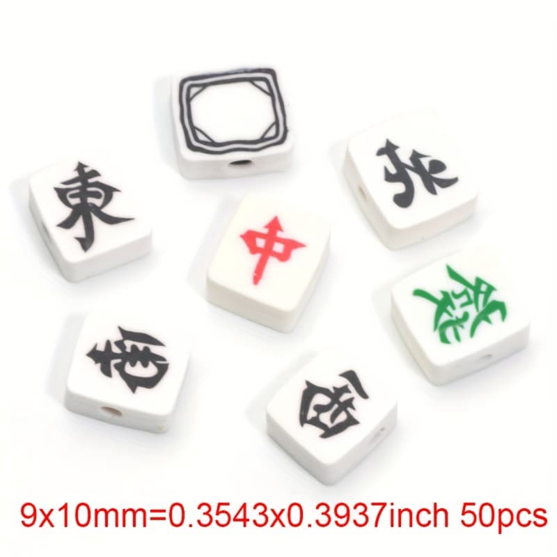 TEMU 50pcs 9x10mm Assorted Mahjong Soft Pottery Beads