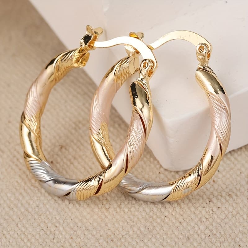 TEMU Trendy Round Hoop Earrings Golden Plated Copper For Women Fashion Jewelry Additions Wedding Party Birthday Gift