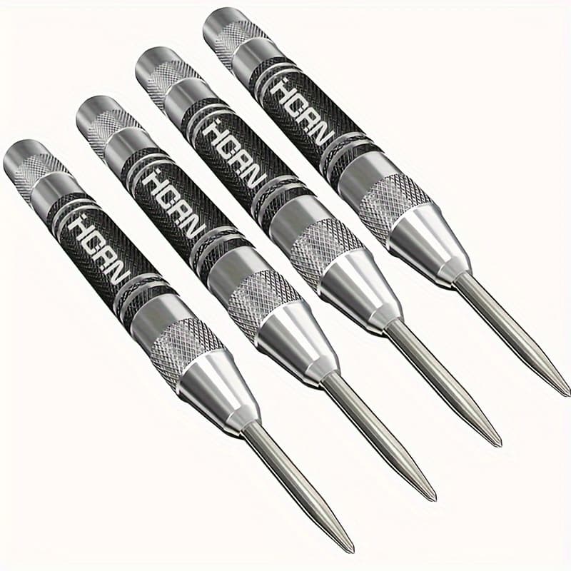 TEMU Set Of 4 Automatic Center Punches With Adjustable Spring Mechanism, Durable Metal Drill Tool For Center Hole Marking, Featuring A Tip, Ideal For Woodworking And Metal Drilling