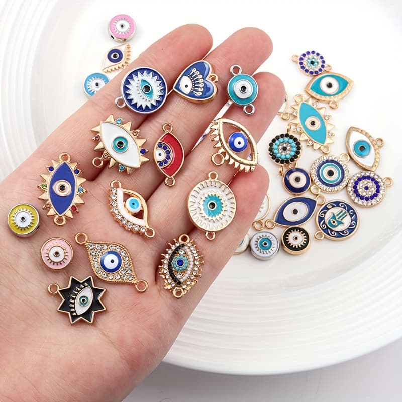 TEMU 20pcs Random Style Evil Eye Beads Charms For Jewelry Making Assorted Evil Eye Connector Link Charms For Women Bracelet Earring Necklace Diy Craft