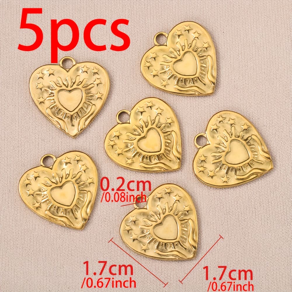 TEMU 5pcs Stainless Steel Hand Pattern Heart Shape For Diy Earrings Bracelet Necklace And Any Other Accessories