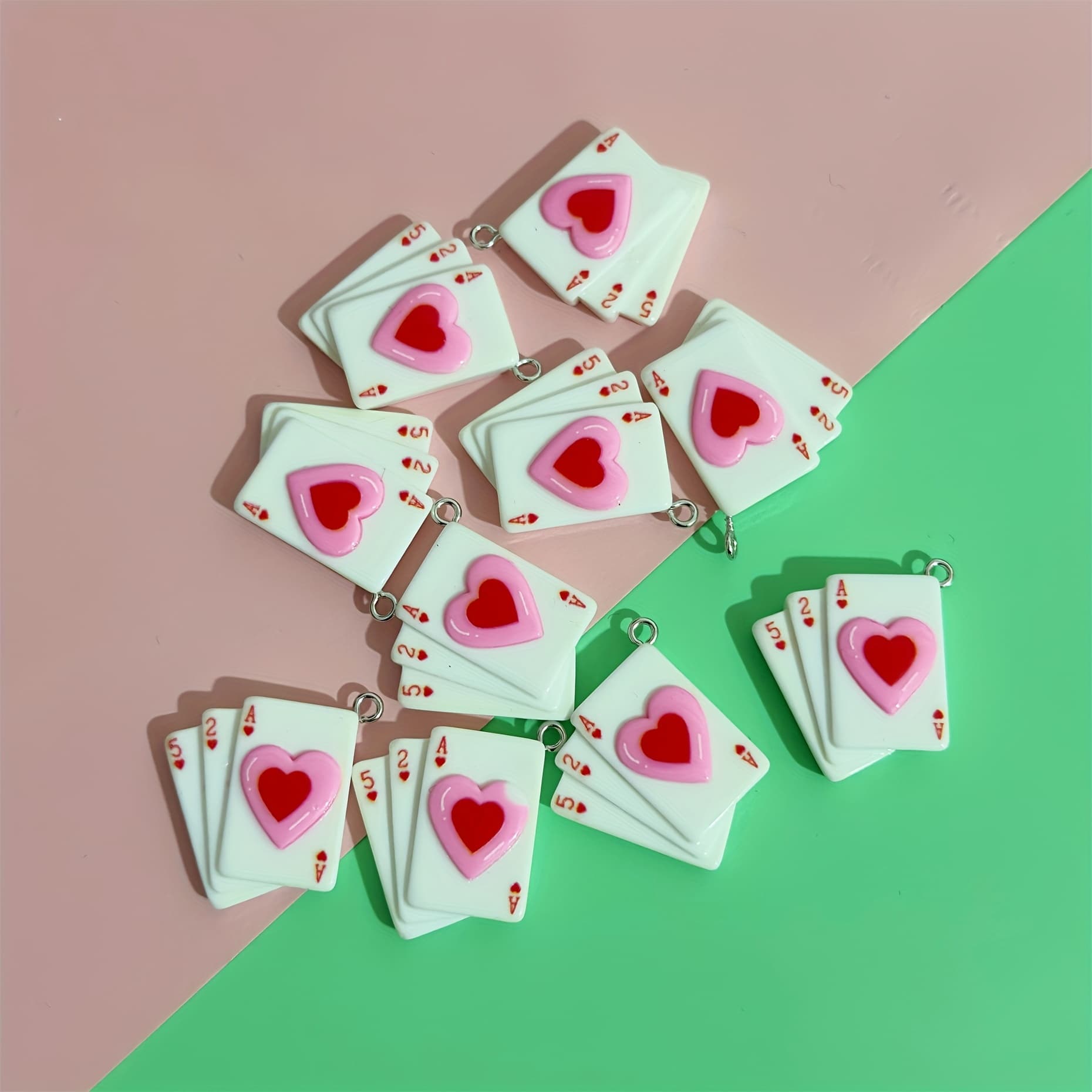 TEMU 10pcs Set Of Overlapping Heart-shaped Playing Card Handmade Jewelry Pendants, Earrings, Chain Accessories, Creative Gift Earrings, Necklaces, Bag Charms, Resin Accessories