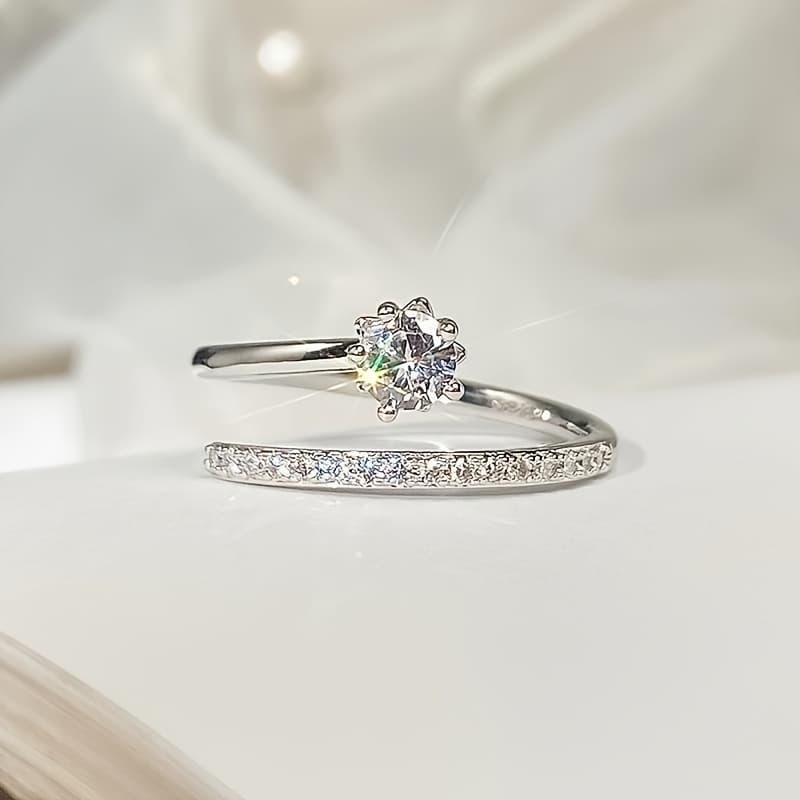 TEMU A Delicate Five-claw Set Zirconia Lady's Adjustable Ring, Perfect For Anniversary Gifts And Casual Party Wear.