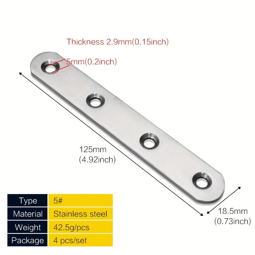 TEMU 2-10pcs Flat Straight Brace Brackets 1.5-7.3 Inch Stainless Steel Mending Plates Repair Fixing Brackets Heavy Duty Plates