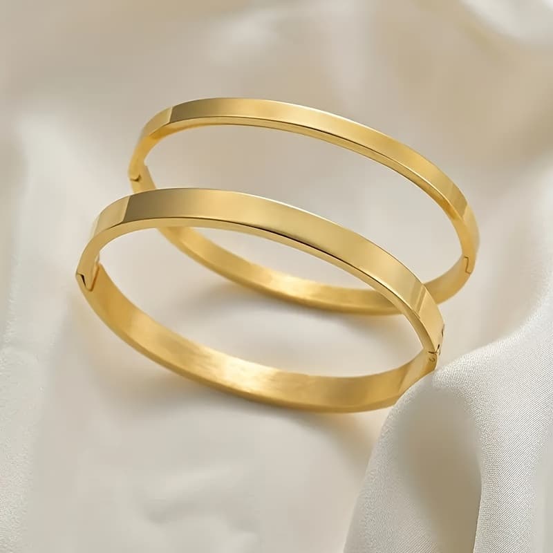 TEMU 2 Minimalist Smooth Stainless Steel Golden Bracelets Suitable For Men And Women