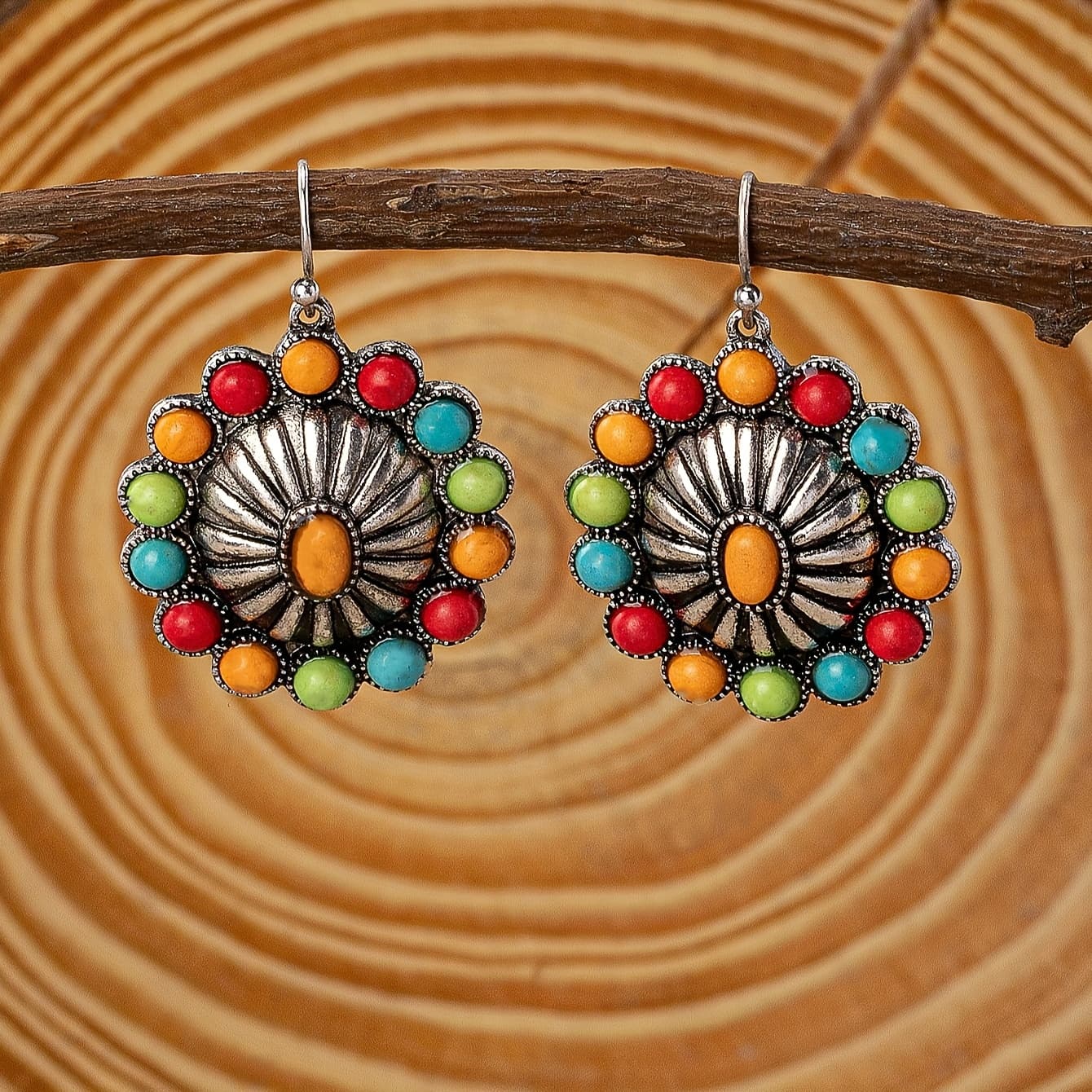 TEMU 1 Pair Bohemian Style Simple Cute Colorful Bead Oval Women's Dangle Earrings, Suitable For Vacation, Party, And Daily Wear