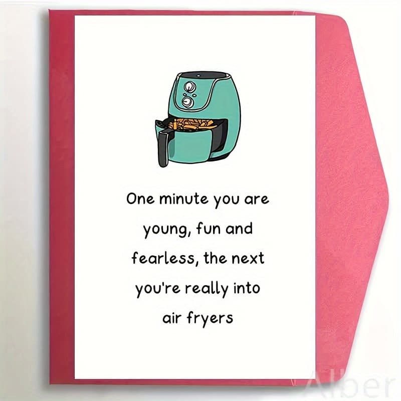 TEMU Hnif Humorous Air Fryer Birthday Card For Women - Teal Cartoon Design, " You Are Young" Message, Friend Or Sister, 5x7 Inches, Envelope Included, Funny Birthday Cards, Hnif