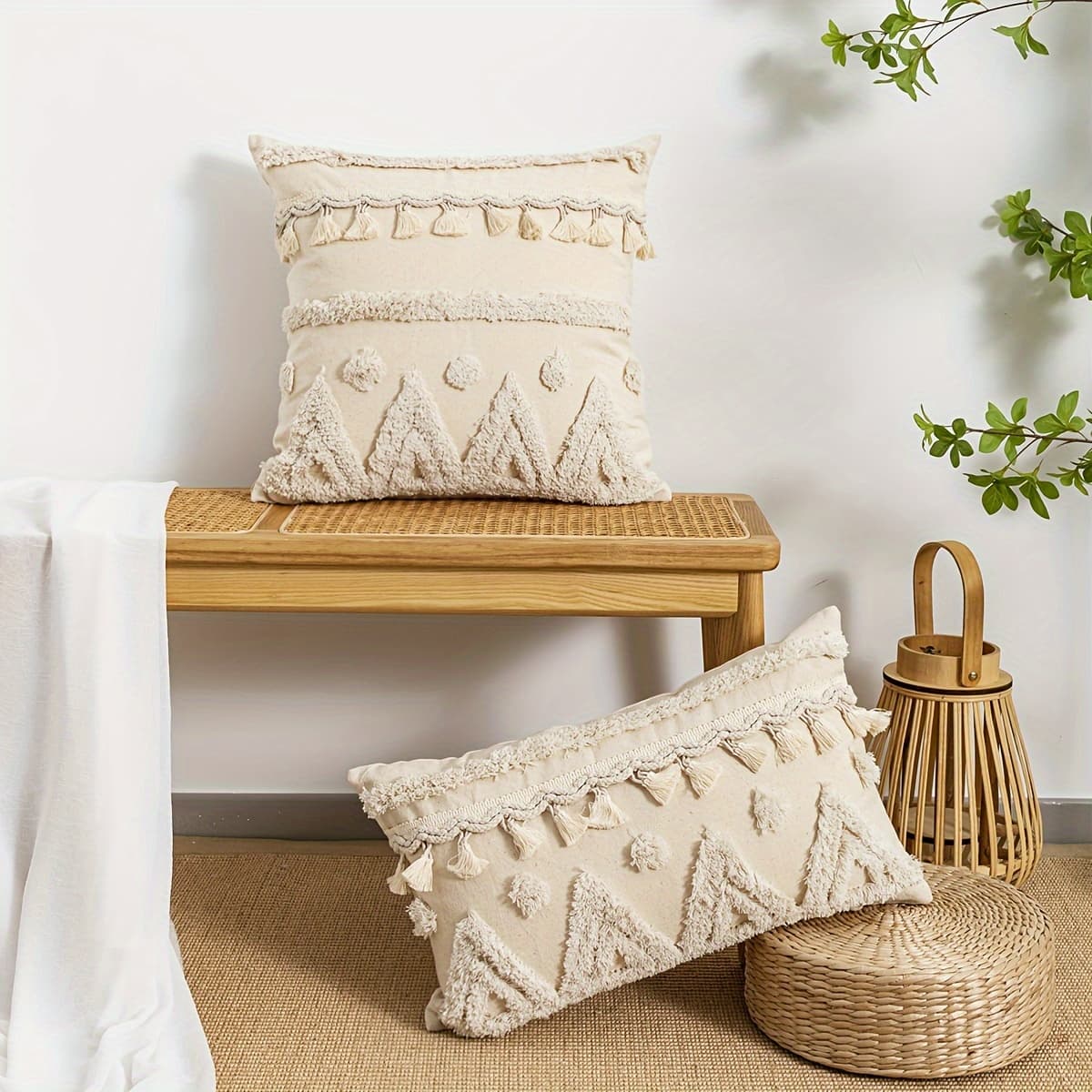 TEMU 1 Rope Decorative Pillow Covers Bohemian Retro Tufting Technology Is Suitable For Sofa Cushion Covers In Bedroom And Living Room.