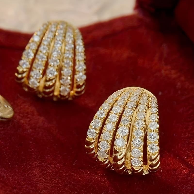 TEMU Wedding Engagement Wearing 5-claw Inlaid Zirconia Ring-shaped Earrings Women' Fashion Matching Ear Jewelry