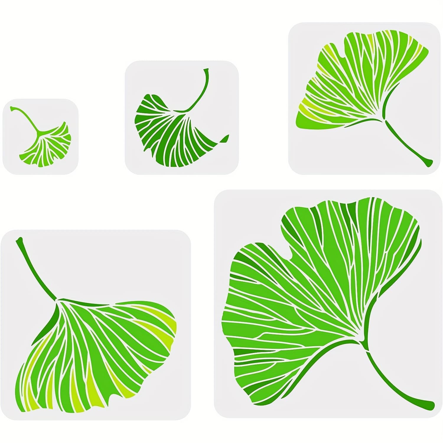 TEMU Set Of 5 Ginkgo Stencils In Sizes 3.9, 5.9, 7.87, 9.8, And 11.8 Inches, Reusable Leaf Design Templates Made Of Plastic, Perfect For Crafts On Walls And Furniture