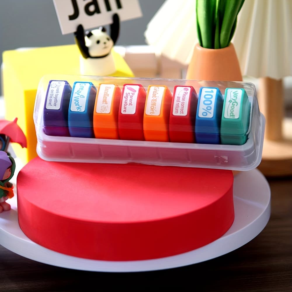 TEMU Set Of 8 Teacher Stamps For Grading, Featuring And Trays, Ideal For Signing Homework