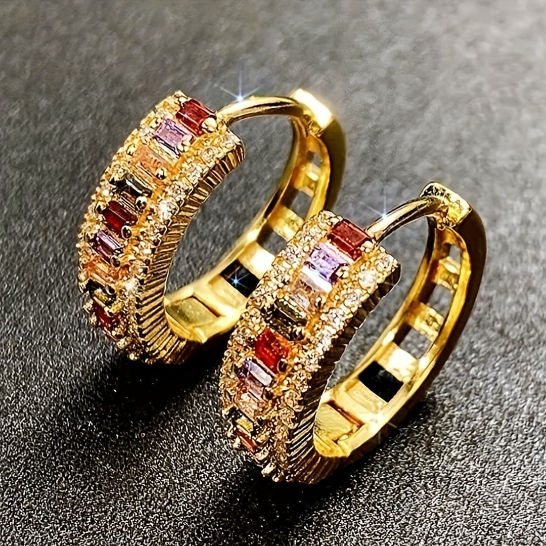 TEMU 1 Pair Of Colorful Synthetic Synthetic Zircon​​ Fashionable Men's Ear Hoops Luxury Men's Earrings Versatile Daily Wear Jewelry